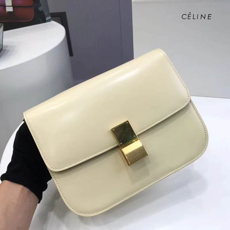 賽琳Celine box女包 賽琳豆腐包 Celine CLASSIC中號 單肩斜挎包 米白色