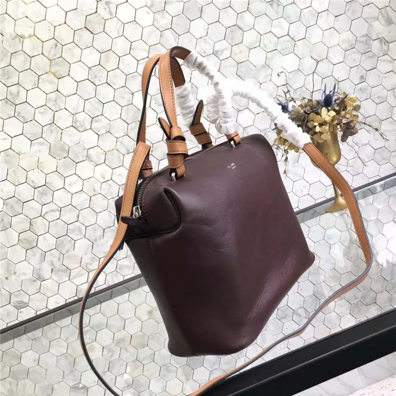 Celine賽琳 Celine Soft Cube 光滑小牛皮 手提斜挎包 巧克力色