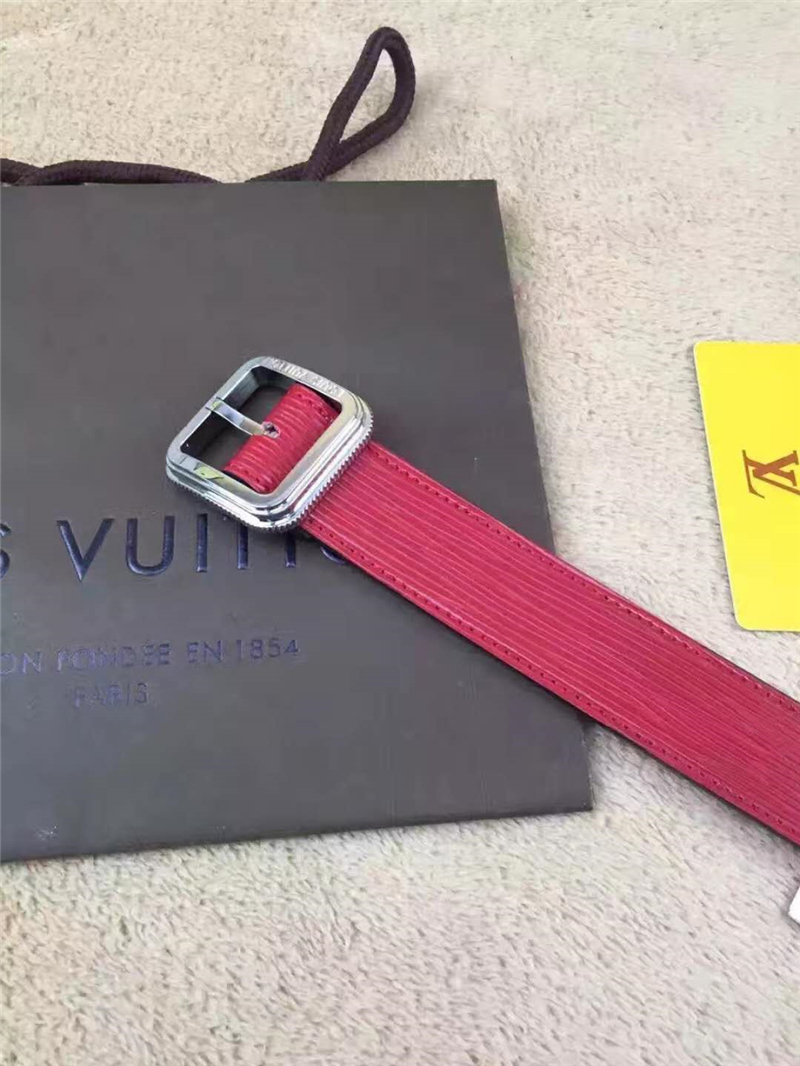 LV 路易威登 專柜新品 LV水波紋 牛皮皮帶 金屬針扣 女士皮帶 紅色