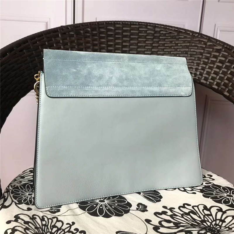 70652 Chloé Faye 珂洛伊 大號 牛皮配磨砂皮 圓環鏈條 單肩斜挎包 天藍色