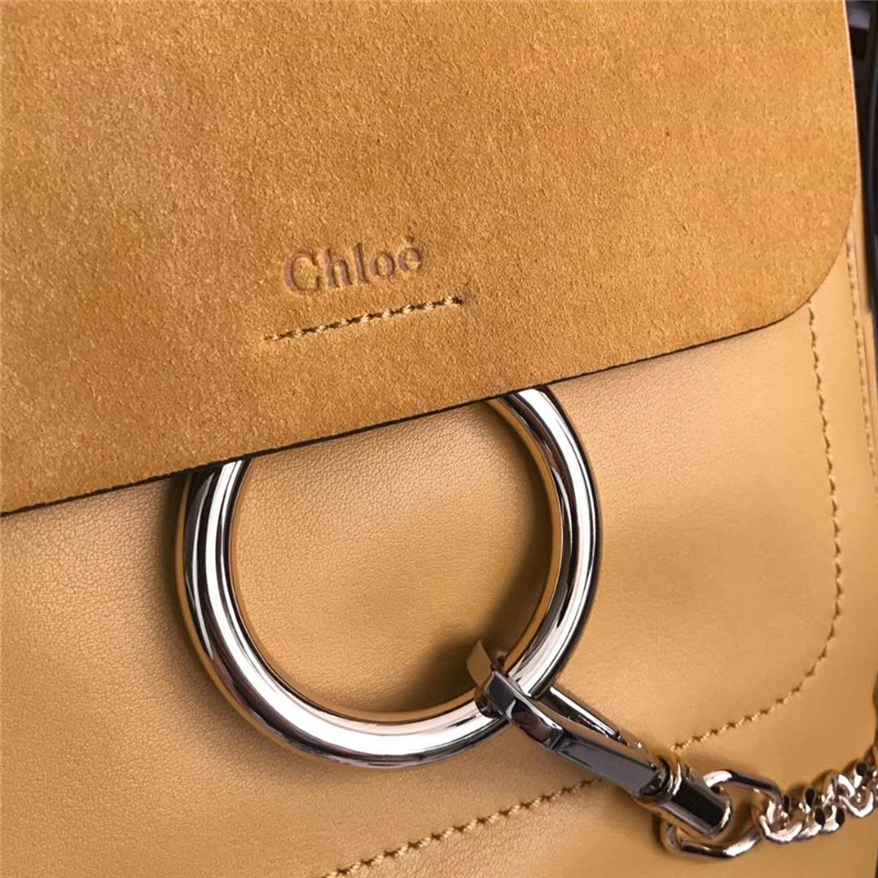 Chloe 珂洛伊 Faye backpack 牛皮配磨砂皮 圓環(huán)鏈條 大號雙肩包 姜黃色