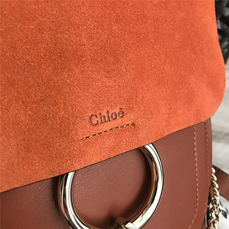 Chloe 珂洛伊 Faye backpack 牛皮配磨砂皮 圓環鏈條 大號雙肩包 棕色