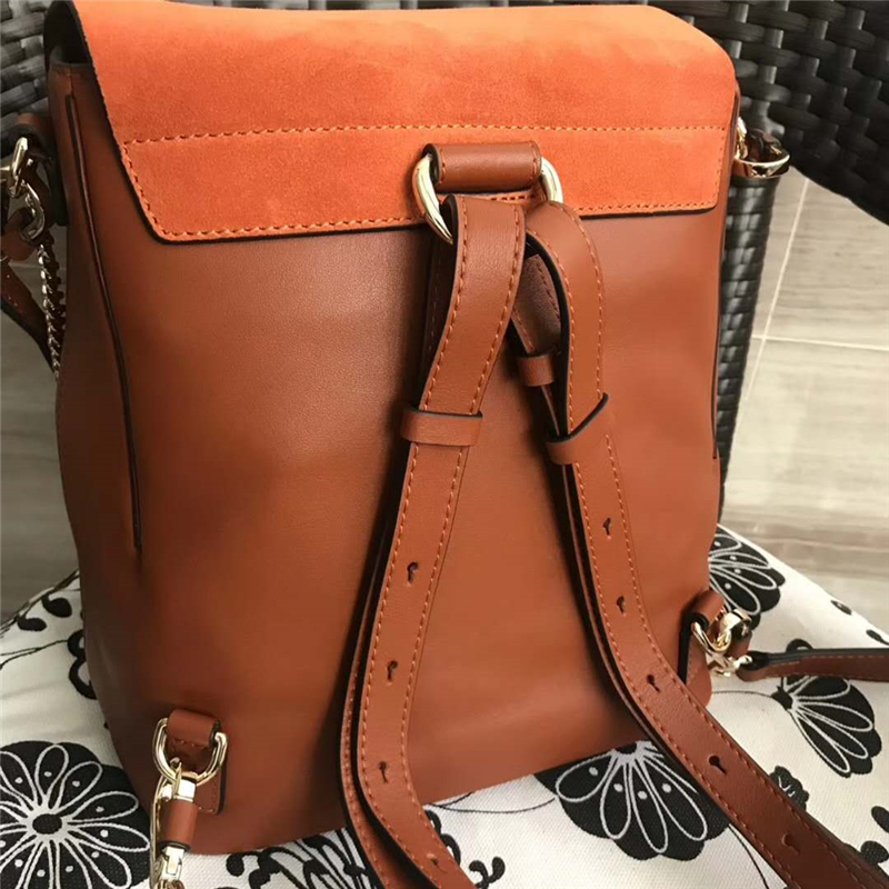 Chloe 珂洛伊 Faye backpack 牛皮配磨砂皮 圓環鏈條 大號雙肩包 棕色
