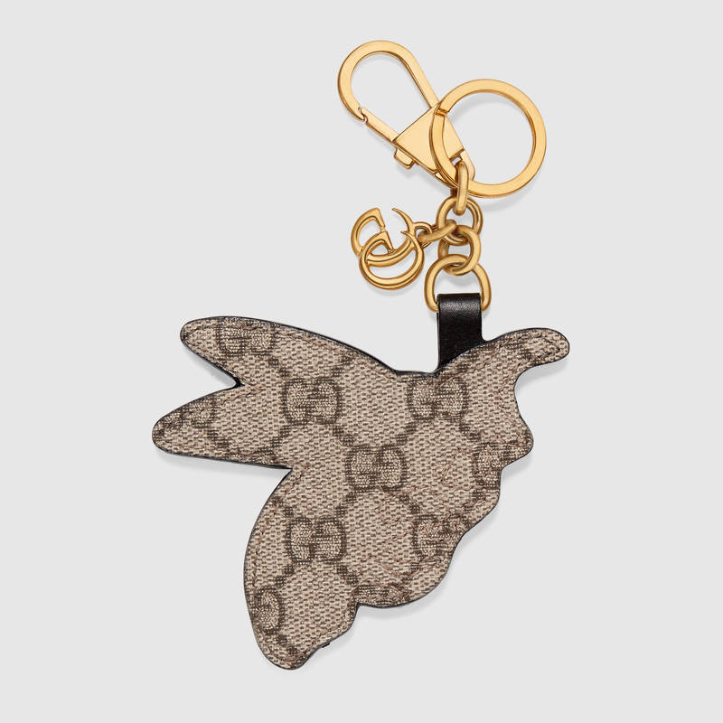 453182 GUCCI 皮革基底 蜜蜂造型刺繡 鑰匙扣 金色