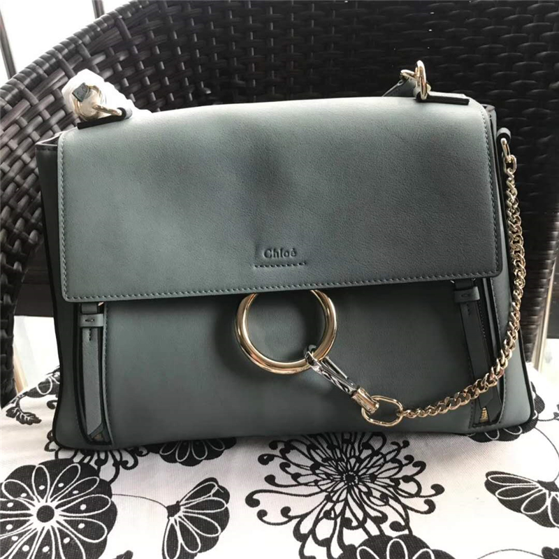 Chloé 珂洛伊 Faye Day 定制肩帶 小號 圓環鏈條 單肩斜挎包 灰藍色