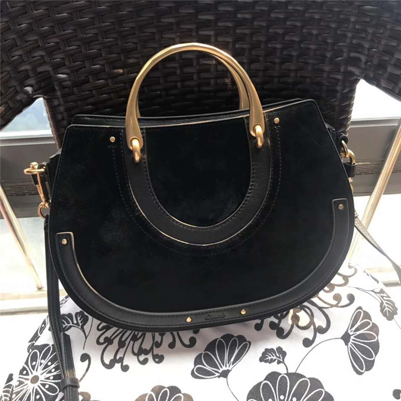 Chloe 蔻依 17新款 Pixie大號女包 牛皮拼磨砂 手提肩包 黑色