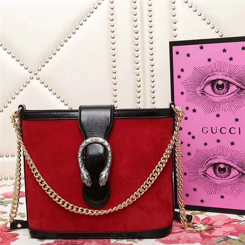 499622 GUCCI 絨面 虎頭扣 酒神流浪包 鏈條單肩包 紅色