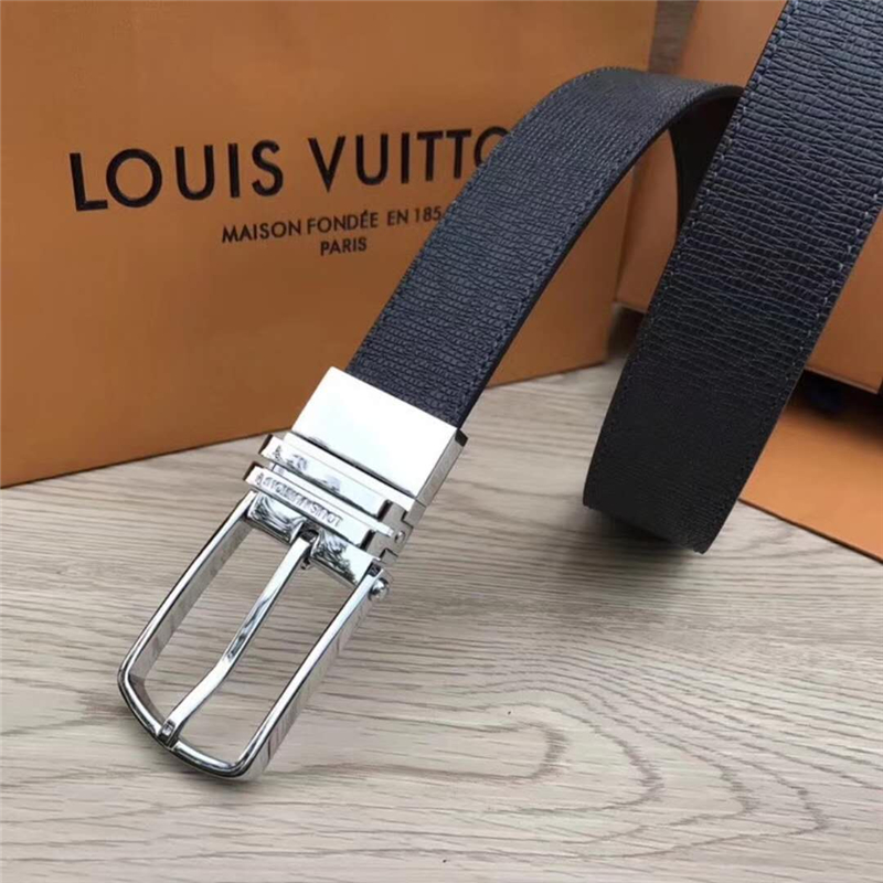 MP027 LV 專柜新包裝 轉動扣 手工縫線 雙面可用 LV男士腰帶 黑色