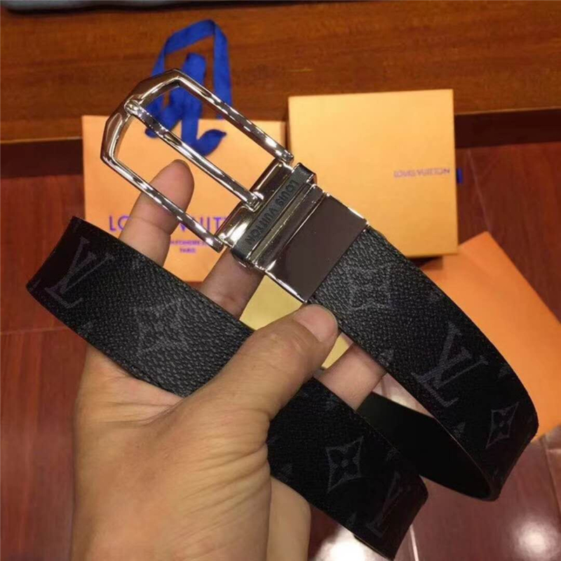 M9053Q LV腰帶 SLENDER 雙面可用 海外原單貨 手工縫線 男士腰帶 銀扣黑老花