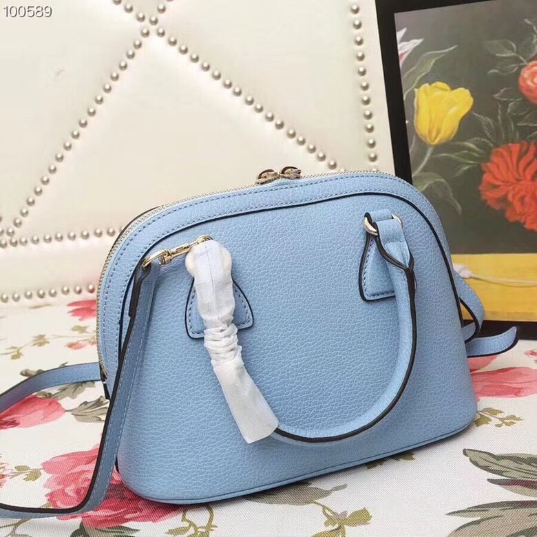 449661 Gucci女包 荔枝紋牛皮 手提斜跨 貝殼包 天藍(lán)色