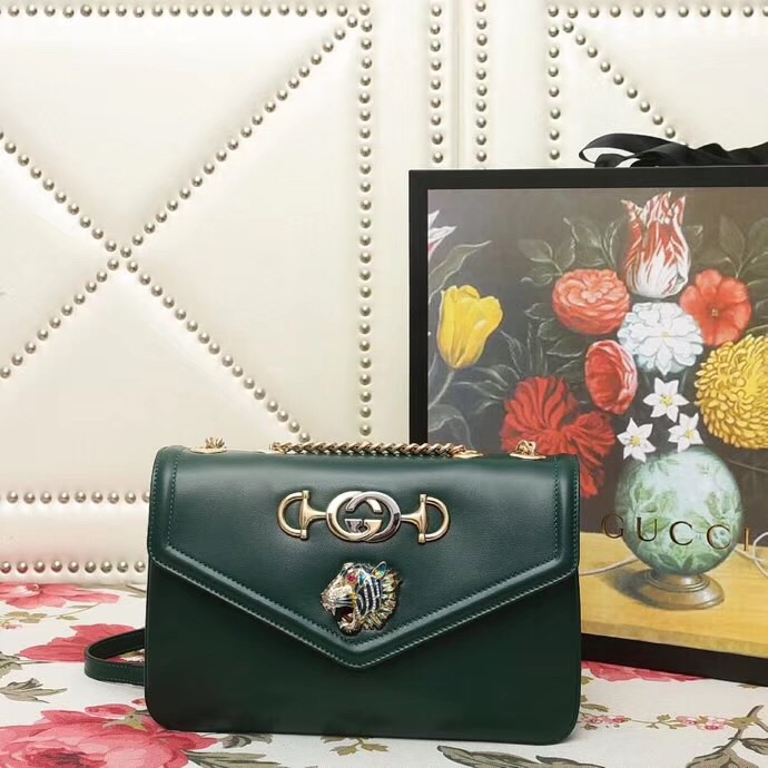 537241 Gucci 秋冬 Rajah系列 虎頭鉆石 牛皮 鏈條肩背包 綠色