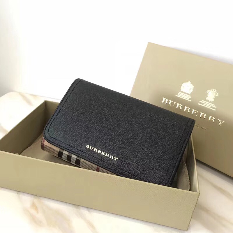 BurBerry巴寶莉 拼色前后翻蓋 戰(zhàn)馬格紋 手包錢包兩用包 黑色
