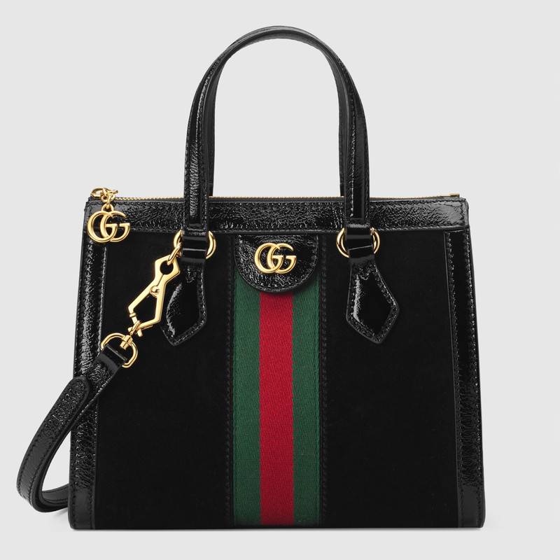547551 Gucci Ophidia系列 小號 麂皮拼漆皮 手提購物袋 黑色