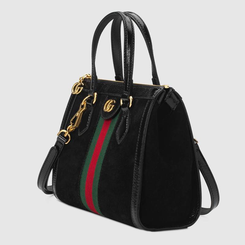 547551 Gucci Ophidia系列 小號 麂皮拼漆皮 手提購物袋 黑色
