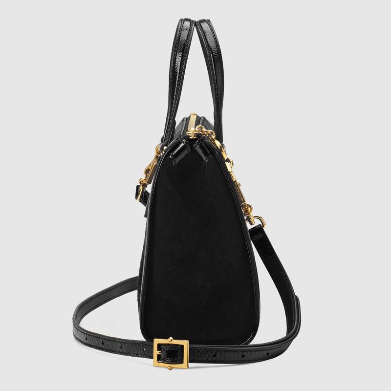 547551 Gucci Ophidia系列 小號 麂皮拼漆皮 手提購物袋 黑色