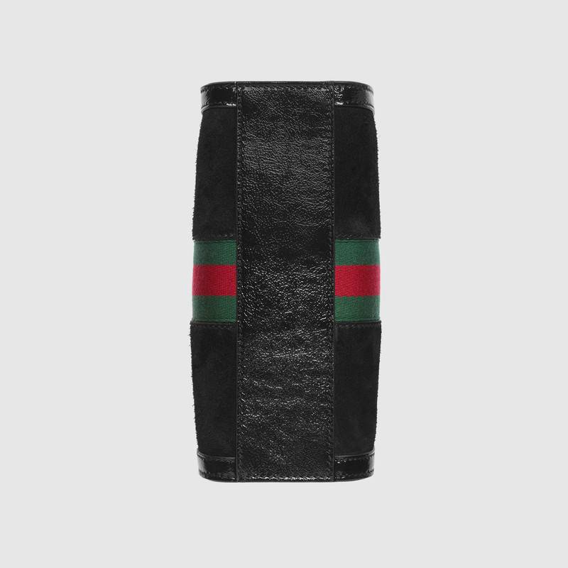 547551 Gucci Ophidia系列 小號 麂皮拼漆皮 手提購物袋 黑色