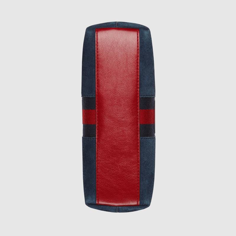499621 GUCCI GG雙拉鏈 拼皮絨面 織帶 貝殼包 藍(lán)色