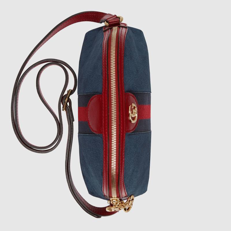 499621 GUCCI GG雙拉鏈 拼皮絨面 織帶 貝殼包 藍(lán)色