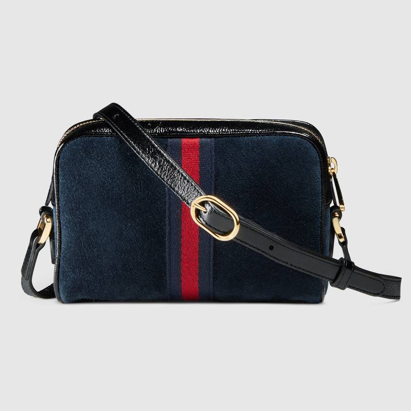517350 GUCCI Ophidia系列 麂皮配飾裂紋漆皮 迷你手袋 藍(lán)色