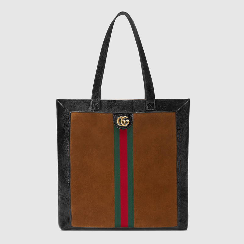 519335 Gucci Ophidia系列 麂皮配裂紋皮革 大號 購物袋 啡色