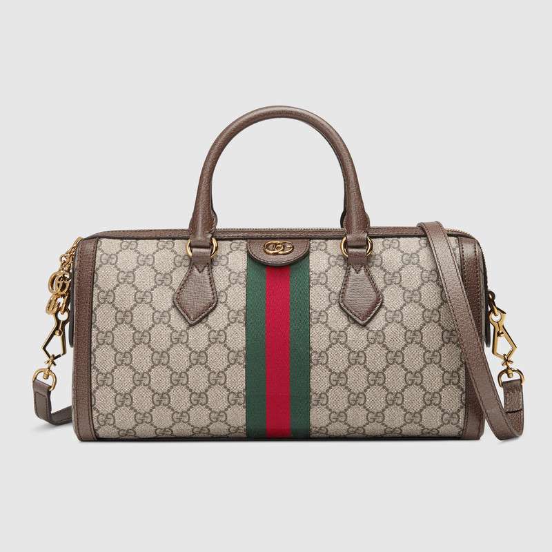 524532 Gucci Ophidia系列 麂皮 條紋織帶 GG波士頓手提包 啡色