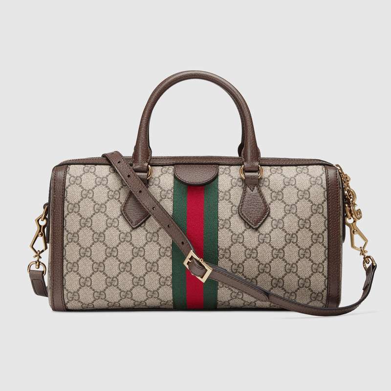 524532 Gucci Ophidia系列 麂皮 條紋織帶 GG波士頓手提包 啡色