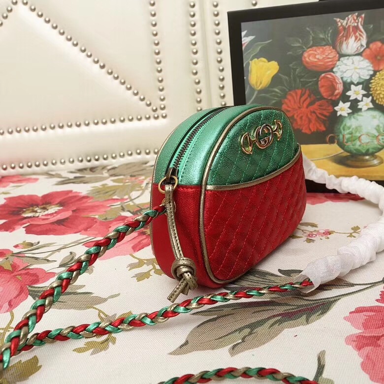 534951 GUCCI 2018秋冬 層壓皮革 色彩拼接 迷你手袋 綠拼紅