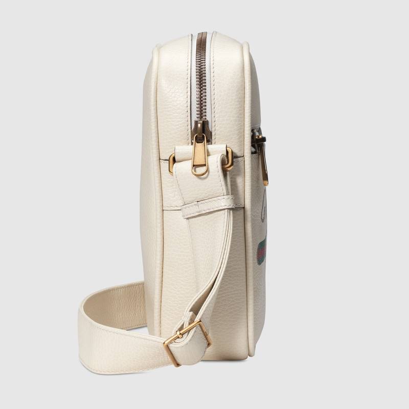 523591 Gucci 復古印花 軟皮革 百搭郵差包 白色
