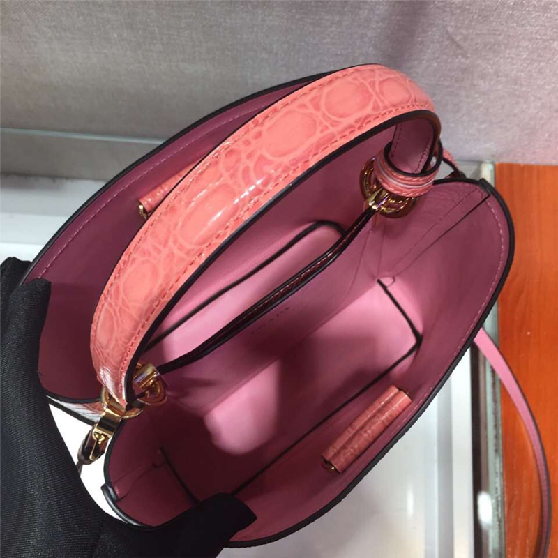 1BA212 Prada New Double 撞色鱷魚牛皮 普拉達(dá)手提包 黑拼粉