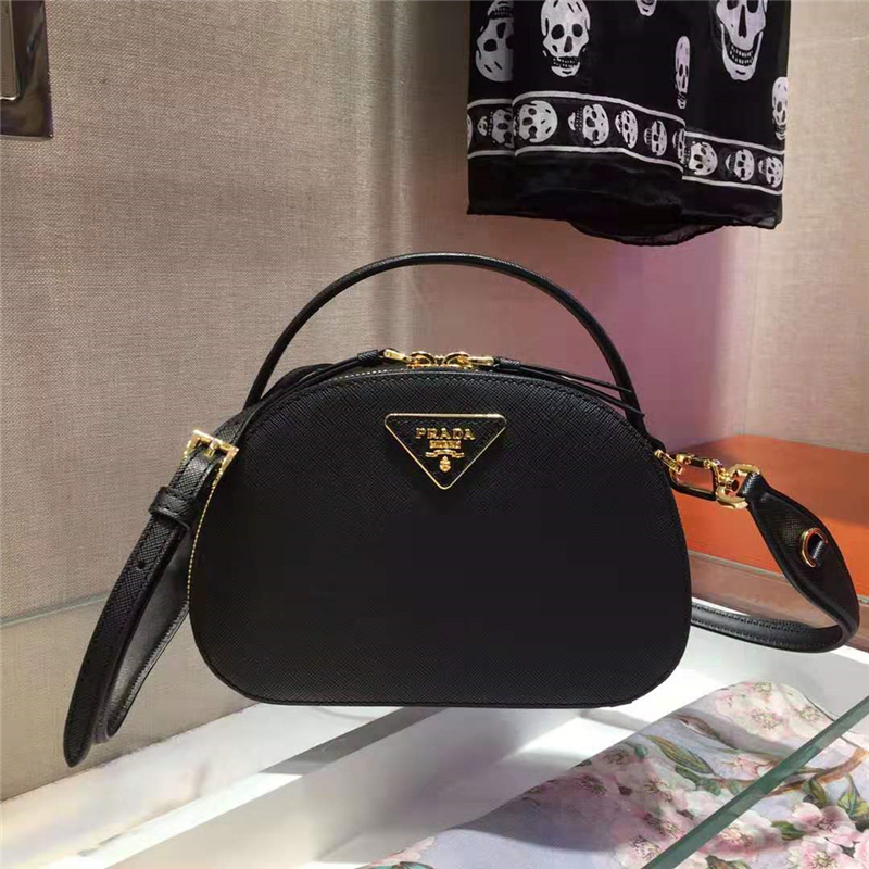 1BH123 Prada女包 Prada手提包 十字紋牛皮 大容量 普拉達月亮包 黑色