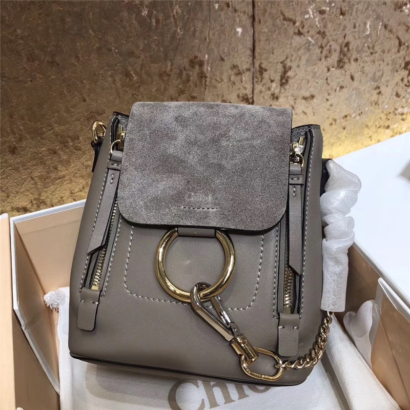 1232 Chloe Faye雙肩包 小牛皮麂皮 珂洛伊背包 Chloe迷你雙肩包 灰色
