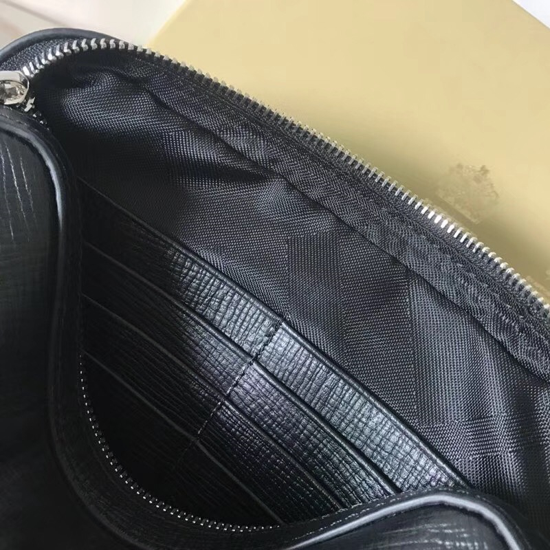 Burberry新款男包 小牛皮十字紋 巴寶莉手拿包 多功能手包 黑色