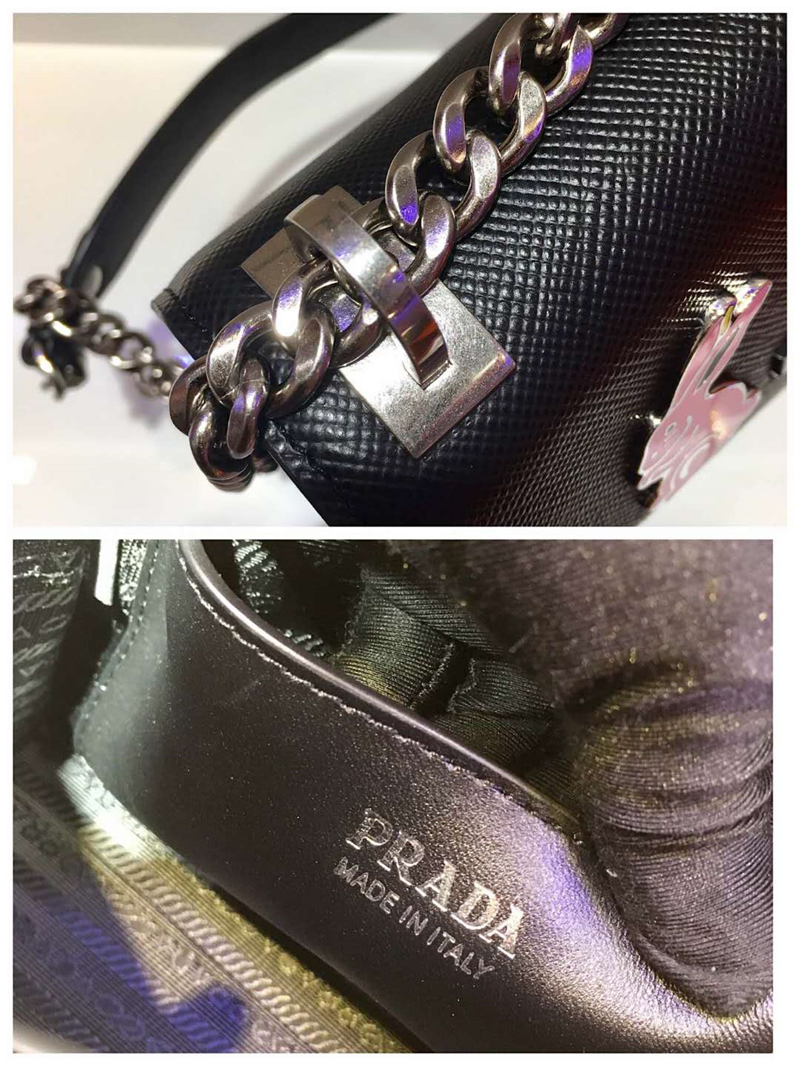 1BD127 Prada女包 Monochrome Logo單肩包 琺瑯金屬貼花 Prada鏈條包 黑色