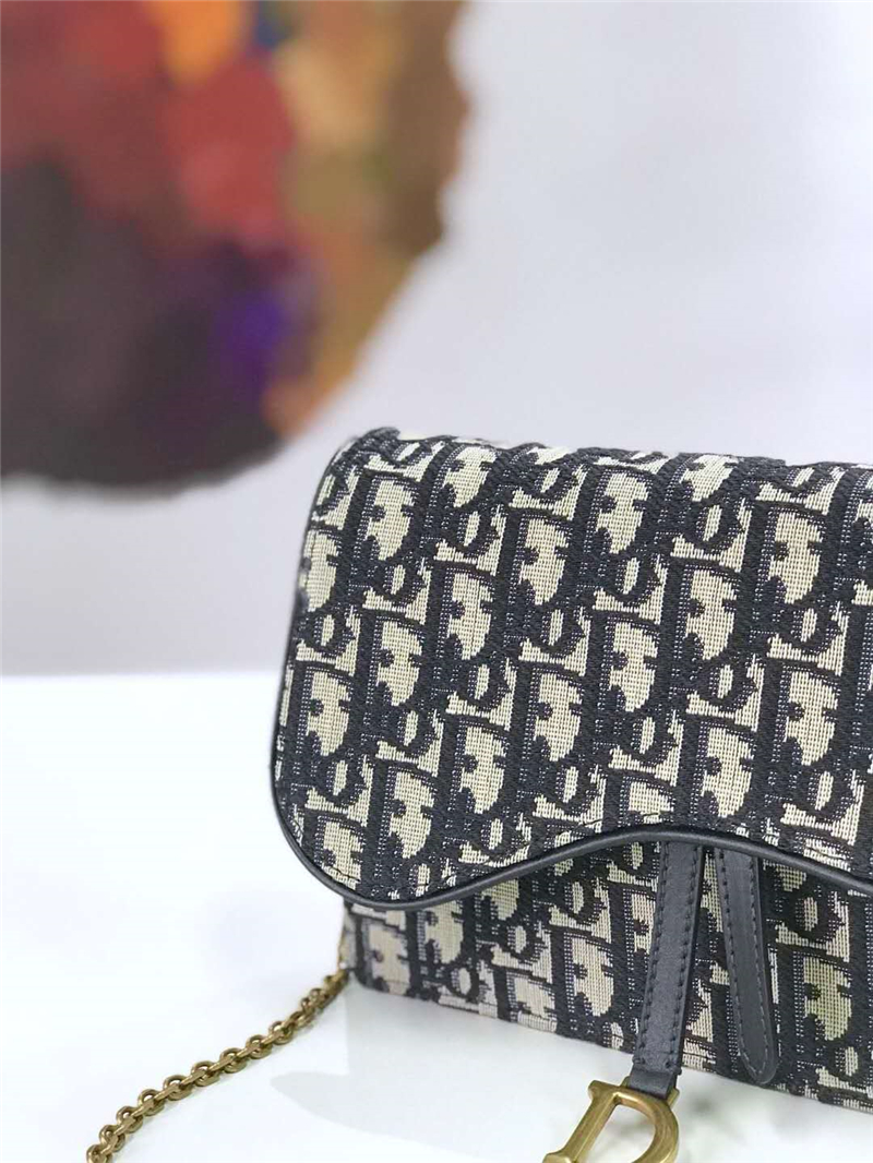 M5620 Dior Oblique女包 提花帆布 迪奧鏈條包 Dior手拿包 灰黑色