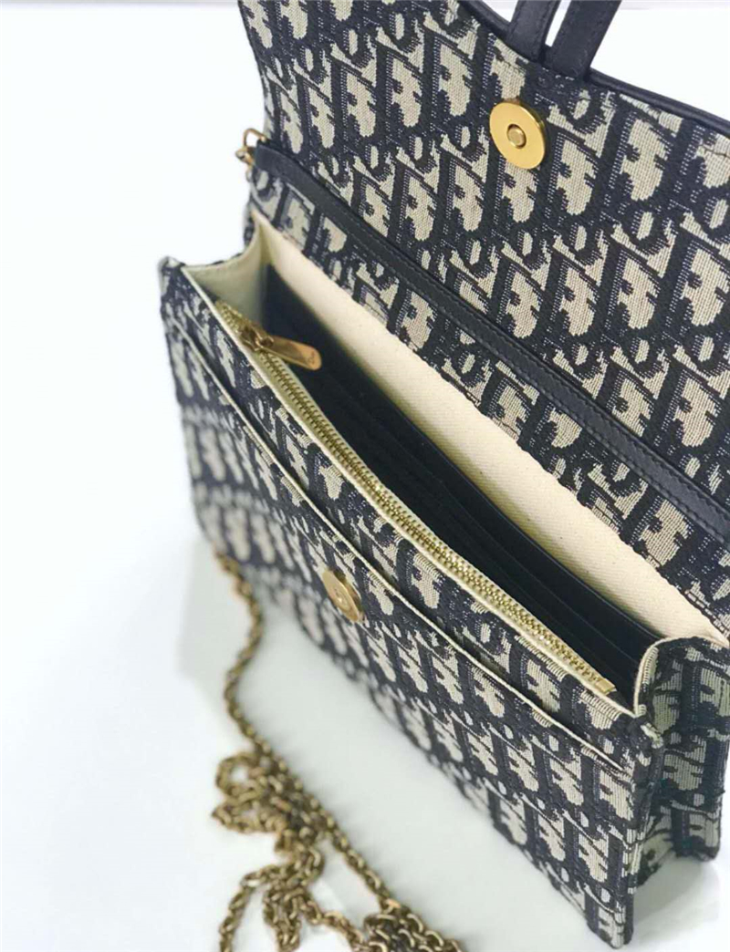 M5620 Dior Oblique女包 提花帆布 迪奧鏈條包 Dior手拿包 灰黑色