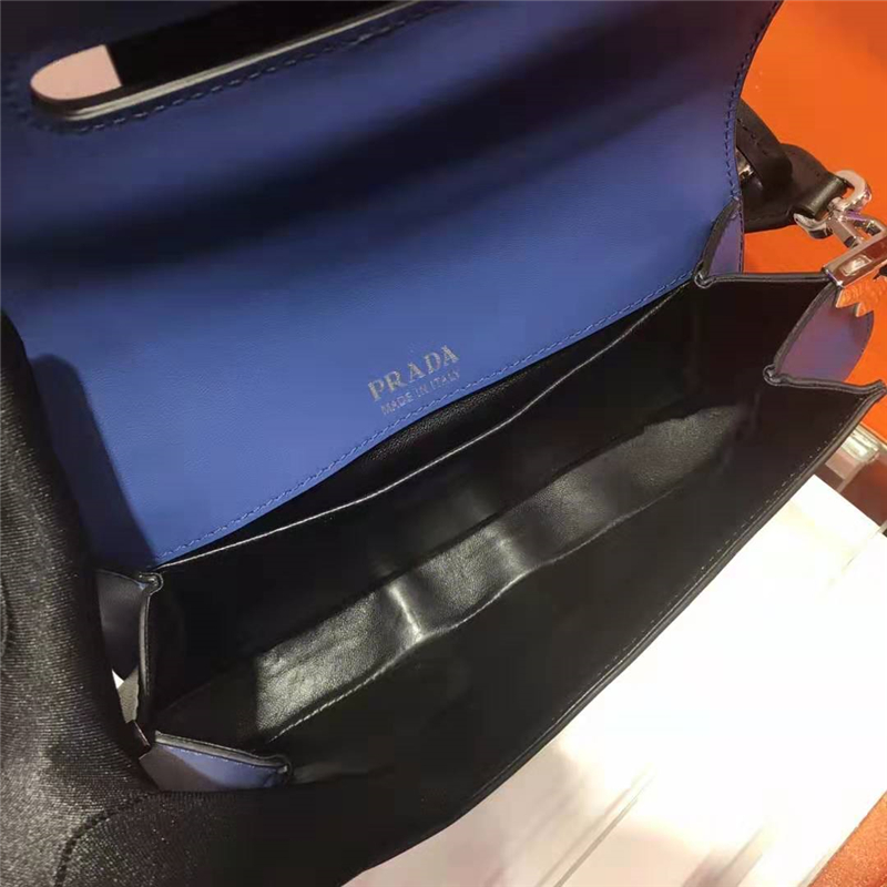 1BD168 Prada Sidonie女包 小牛皮 拼色翻蓋 皮革單肩包 藍色