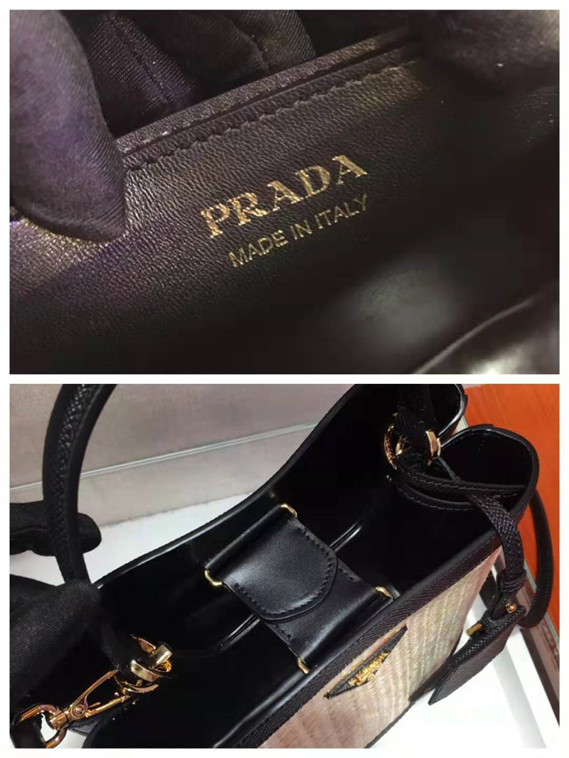 1BA212 Prada Panier 纖維編織 Prada手工編織 普拉達(dá)手提袋 黑色