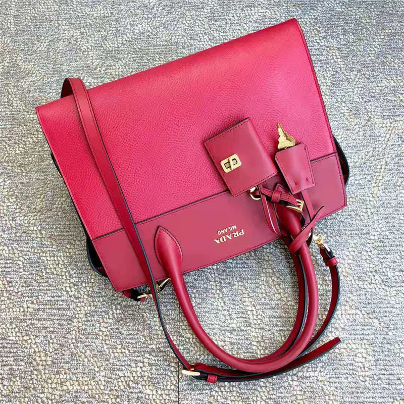 lBA046 Prada女袋 拼小牛皮 小號手挽包 Prada手提包 紅色